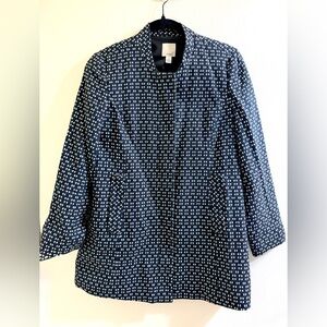Halogen Dark Navy Blue and White Patterned Coat  Size SP